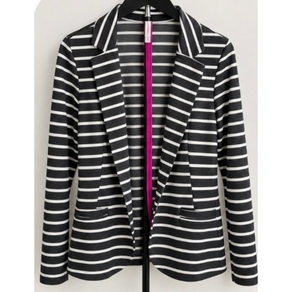 Xhilaration Womens Black White Striped Open Front Knit Blazer Jacket Size M